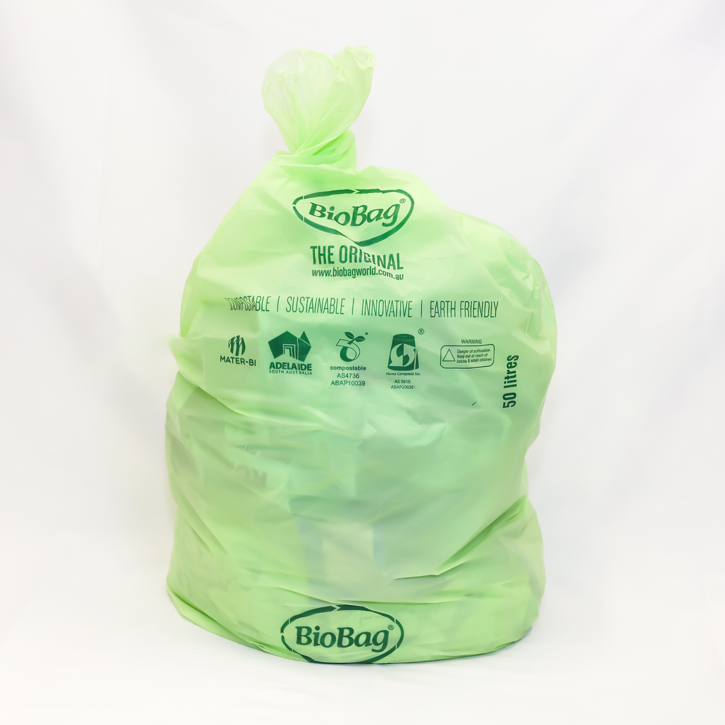 Photo of the BioBag 50L superline bin liner filled