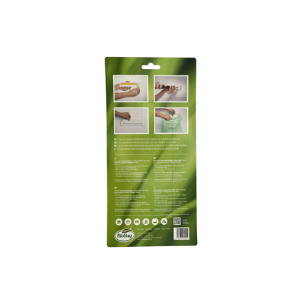 Image of the back of the BioBag Bag Clam package, including details on how to install it