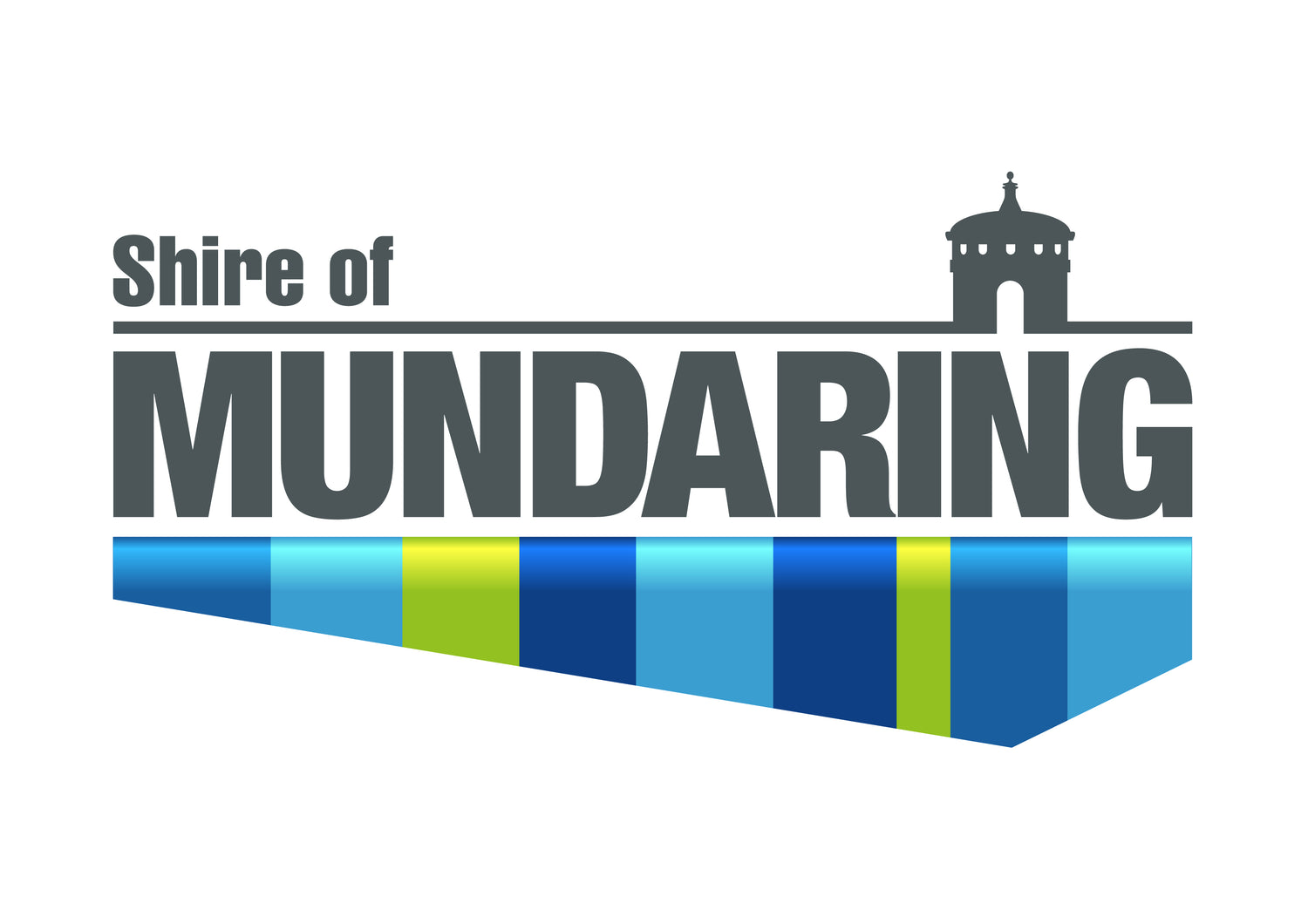 Logo of the Shire of Mundaring with a stylized building and color bar on a white background.